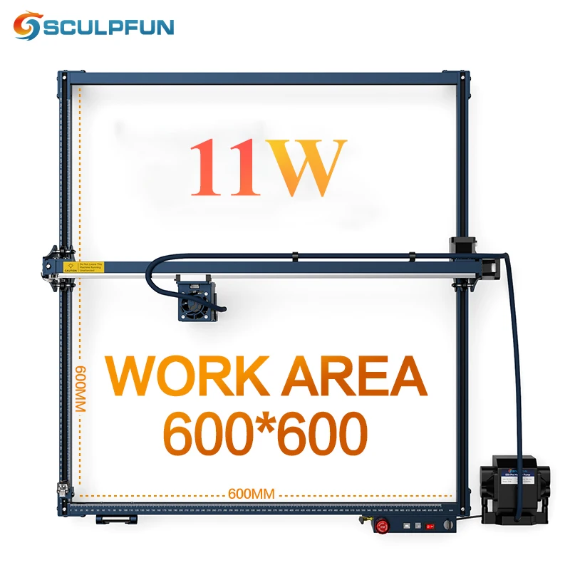 SCULPFUN S30 Ultra 11W Laser Engraving Machine 600x600mm Working Area Laser Cutter and Engraver With 30L/min Automatic Air Assis