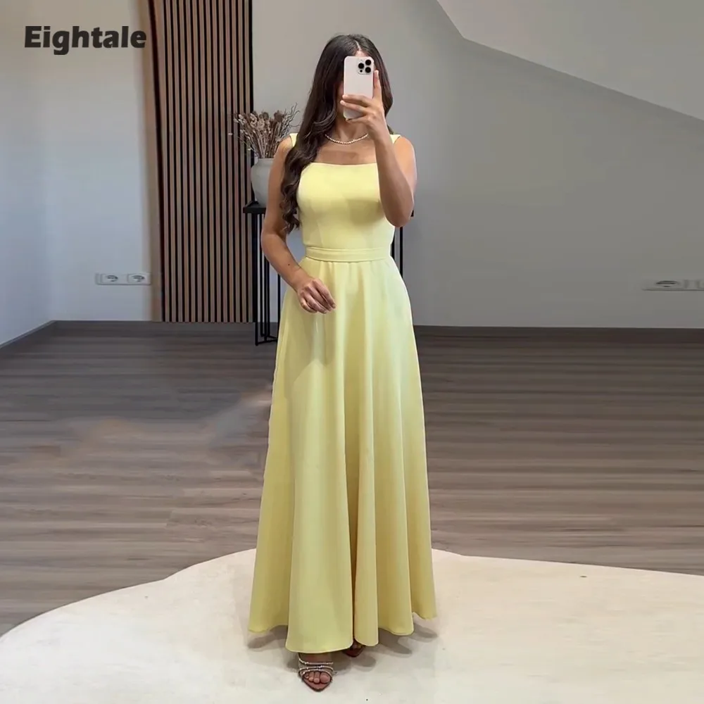 

Eightale Arabic Evening Dress Strapless Strapless Prom Gown Yellow A-Line Customized Wedding Party Dress