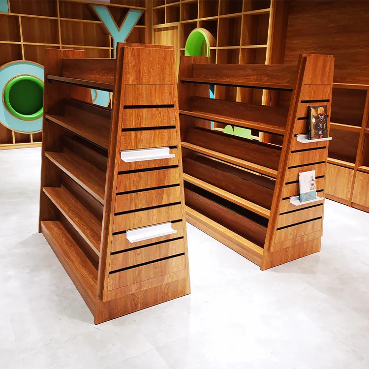 Walnut school bookstore storage double-sided display case library reading room wooden special-shaped high-end bookshelf
