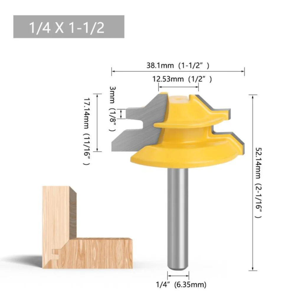 

45° Lock Miter Router Bit for Woodworking Milling Grooving Cutter Tenon Joint Tool for Router Tables DIY Furniture Cabinet Makin