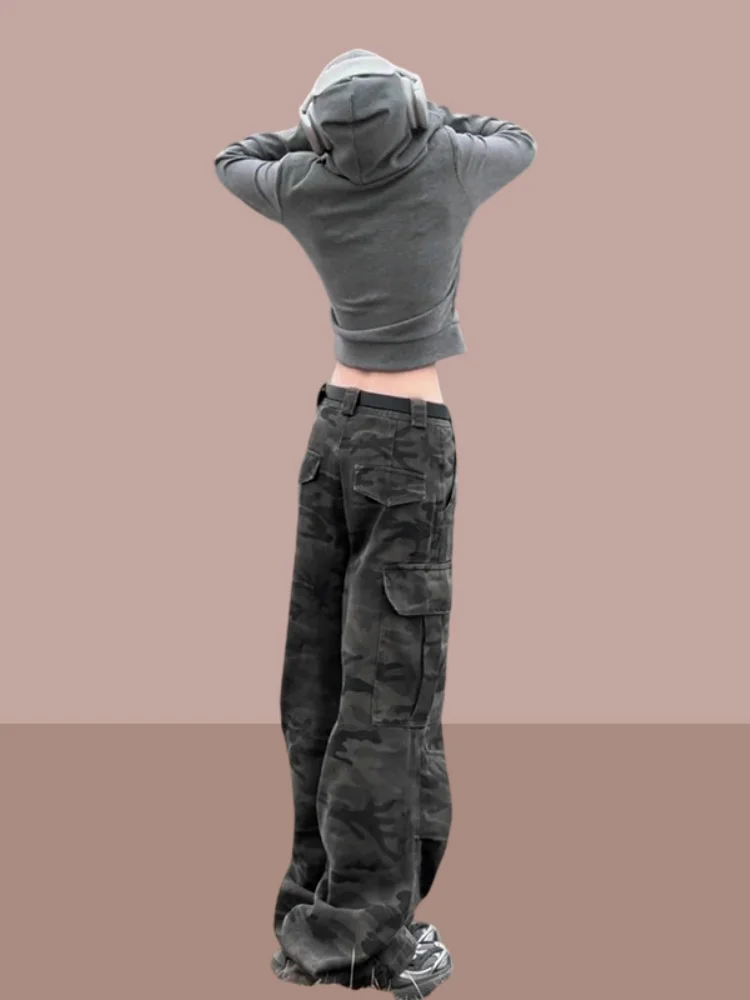 التمويه العمل السراويل النسائية ربيع الخريف جديد Sle كوي الجافة المشي لمسافات طويلة مستقيم الساق الجينز عادية بنطال ذو قصة أرجل واسعة