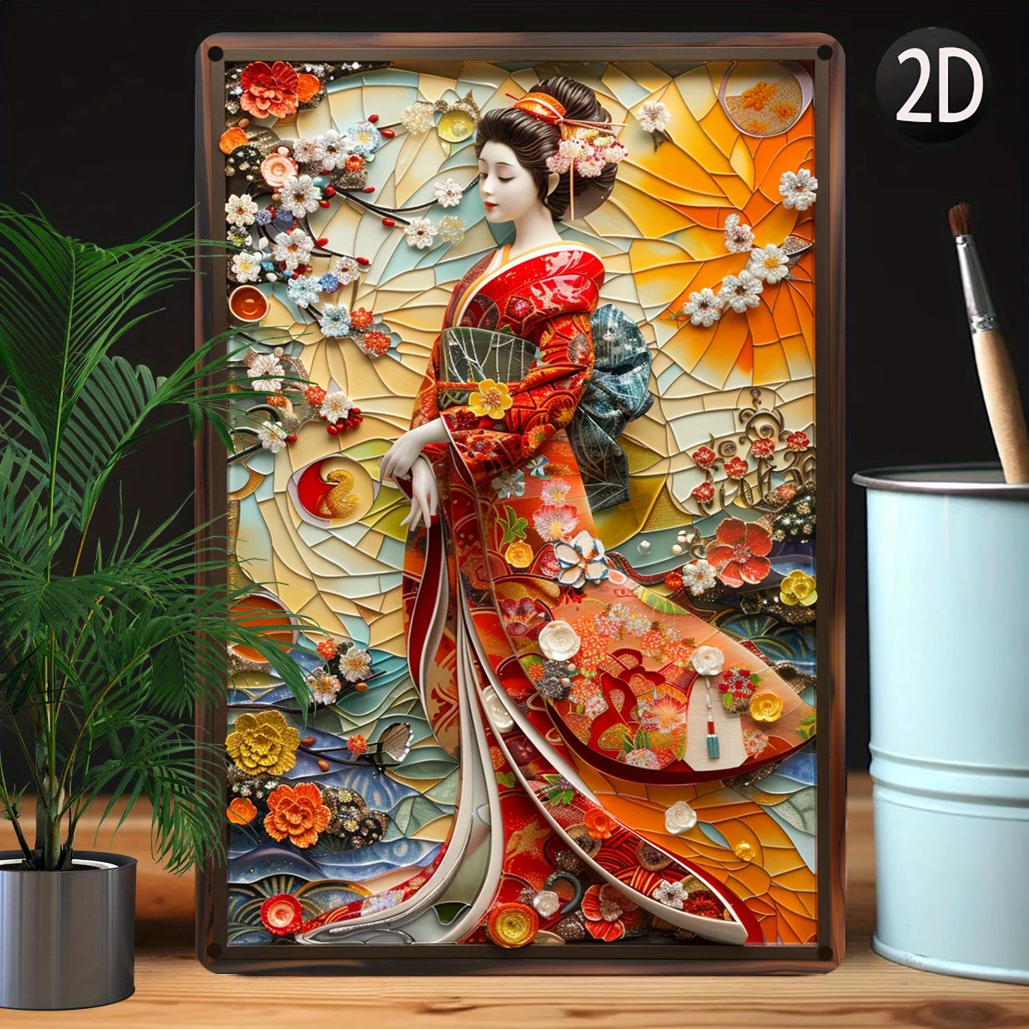 Set de decoración artística de pared: resistente a la humedad/doble, diseño de kimono japonés vintage, ideal para el hogar, regalo único para padres
