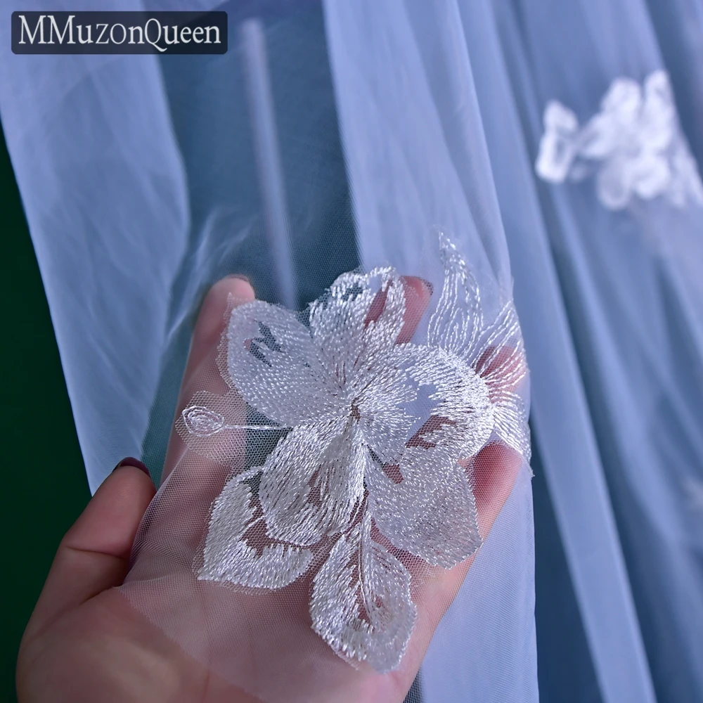 MMQ M79 Flower Embroidery Cathedral Wedding Veil No Comb Soft Tulle Long Elegant & Luxury Wedding Veil