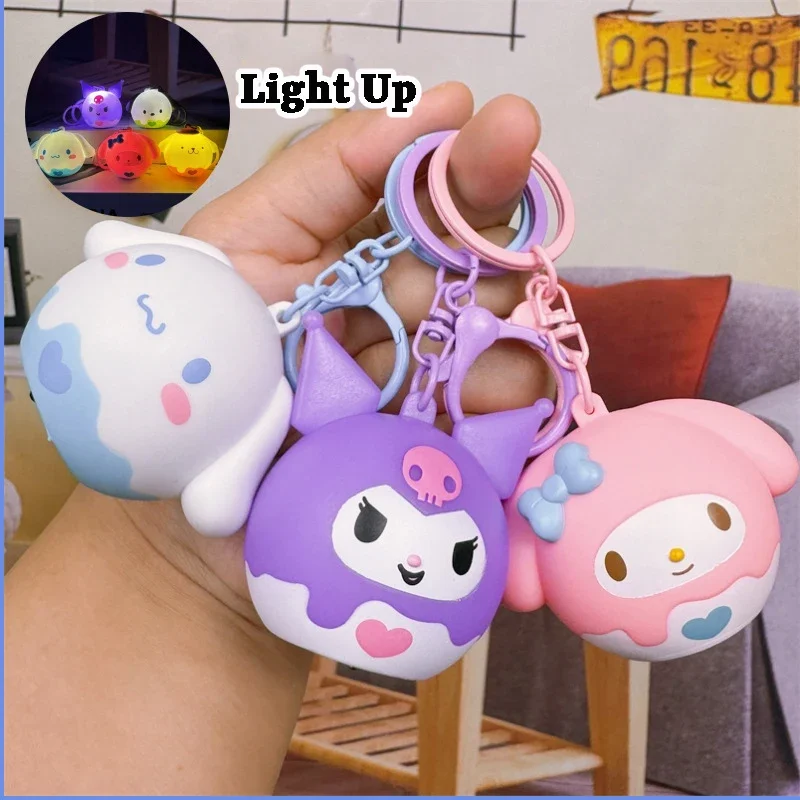 Cinnamoroll Mini Night Light Pendant Melody Kuromi Anime Luminous Cute Cartoon Doll Keychains Bag Key Chain Children Gift Toys
