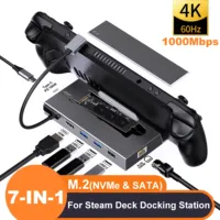 7-in-1 USB C Docking Station for Steam Deck Nintend Switch M.2 SSD HUB Type C to HDMI 4K@60Hz 1000M Gigabit Ethernet USB 3.0 Hub