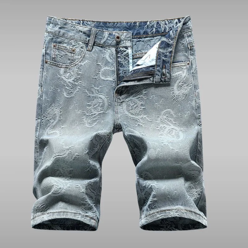 

Summer New Fashion Trend Printed Outdoor Sports Breathable Denim Shorts For Men's Casual Loose Straight Leg High-Quality Jeans