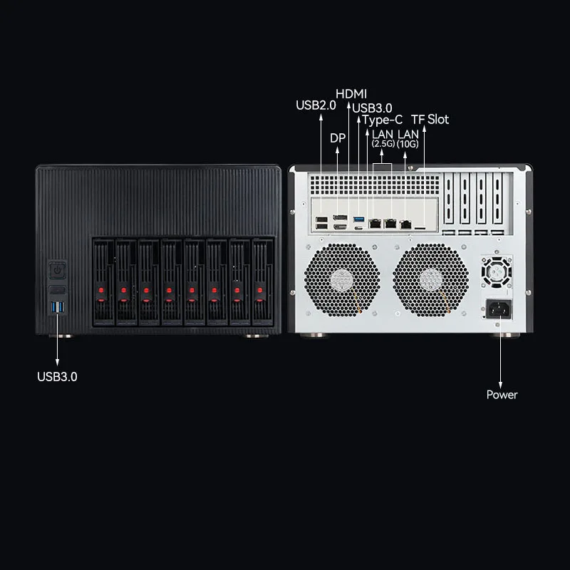 XCY N150/N100 미니 PC 리눅스 지원 Pfsense Nas 서버 컴퓨터 8베이 2.5/3.5'' HDD 4xUSB2.0 1xUSB3.0 1xHDMI 1xTYPE-C 1xDP