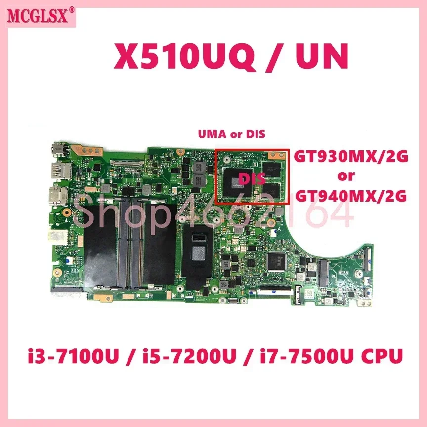 X510UQ/UN W/i3/i5/i7 CPU Mainboard For ASUS X510U/UQ/UQR X510UR X510UN/UNR X510UF S510UR S510UN S510U X510UA S5100UQ Motherboard