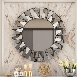Unique Sunburst Decorative Wall Mirror Round 800MM Silver Beveled Glass Accent Mirrors Bathroom