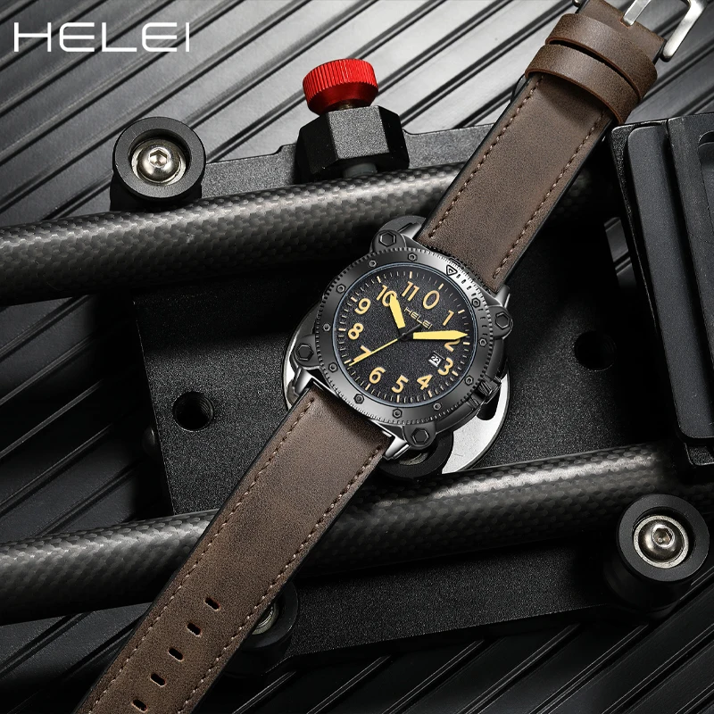HELEI Men's Watches 2024 Luxury Waterproof Date Quartz Wristwatches Male Clock Pilot Big Case Fashion Original Watches For Men