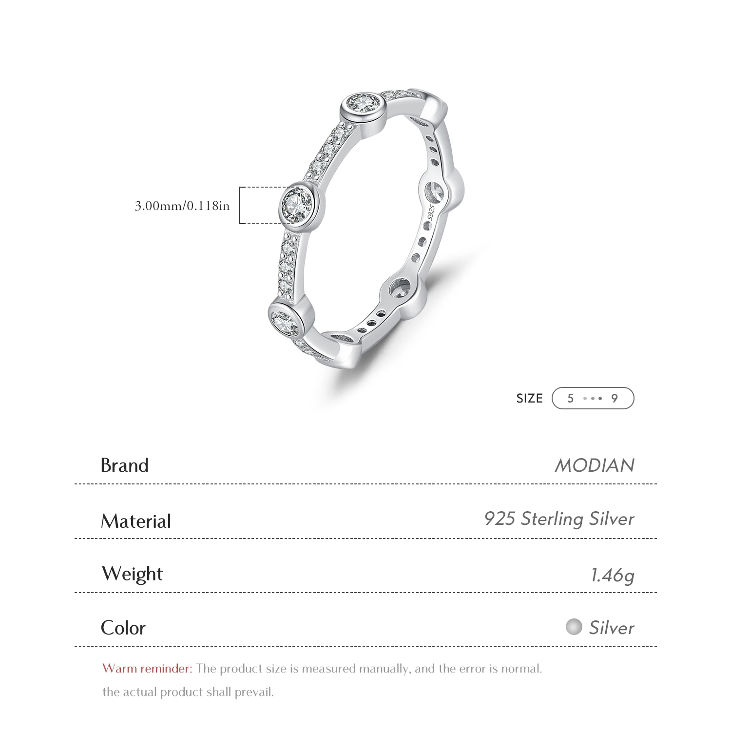 MODIAN Stackable Rings 925 Sterling Silver Fashion Sparkling Round Clear CZ Eternity Band Rings For Women Fine Jewelry