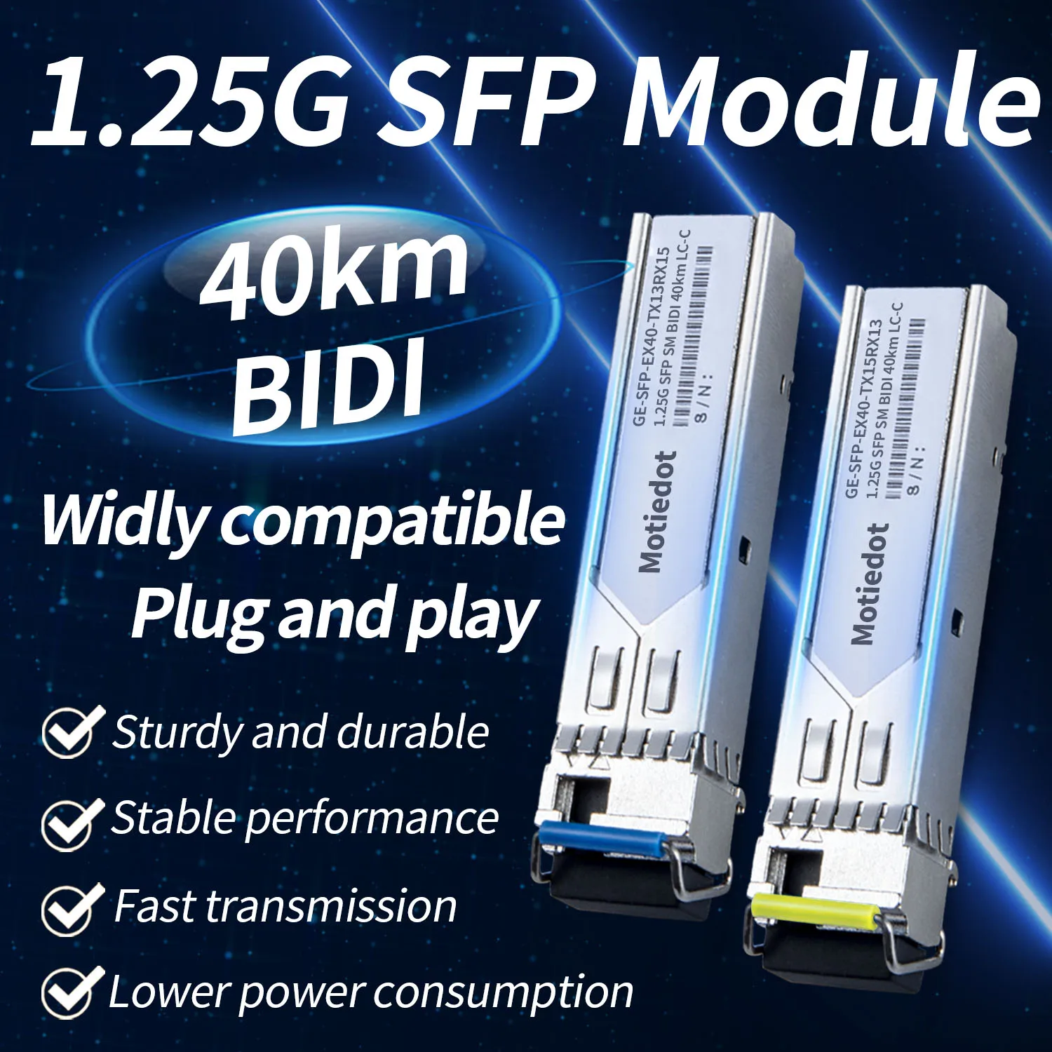 

1.25Gb BIDI SFP Module 40km Gigabit Fiber Optical SFP Transceiver LC Single Mode 1310nm/1550nm Simplex for Cisco Switch, etc