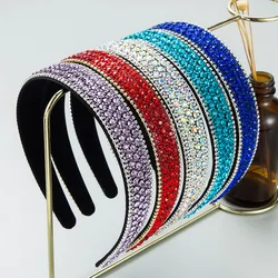 New Korean Colorful Full Rhinestone Female Hair Band Crystal Hair Ornaments Beautiful Headband Wide Cloth Dance Bridal Headdress