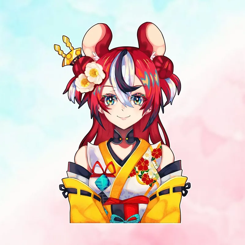 EARLFAMILY Hakos Baelz Hololive Half Body Car Stickers Kawaii Red Hair Cute Mouse Sunscreen Decal Interesting Accessories