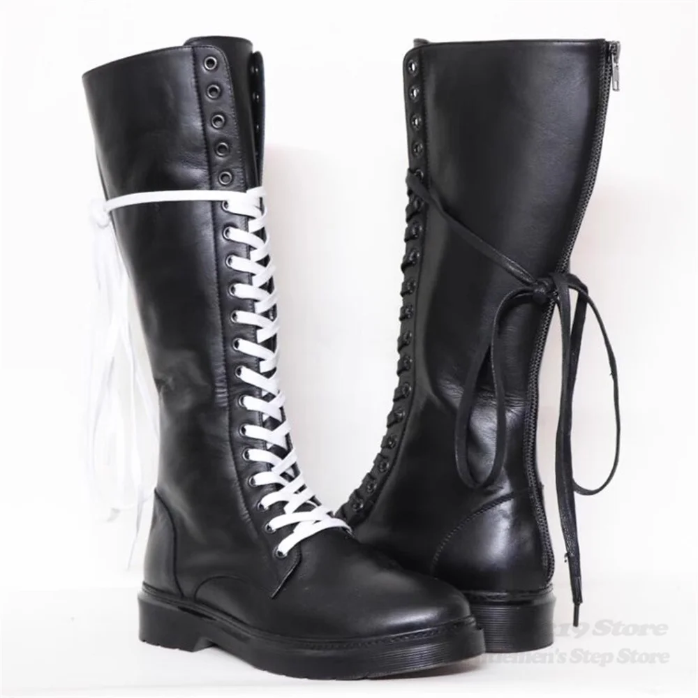 Knight Boots Men 2025 Winter New Black Leather Trendy High Top Boots Increased Height Back Zipper Knee High Motorcycle Boots