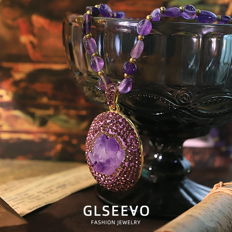 

Ожерелье из натурального аметиста, новое модное сексуальное ожерелье с темпераментом, подарок для девочек и женщин, ювелирные изделия GN0808