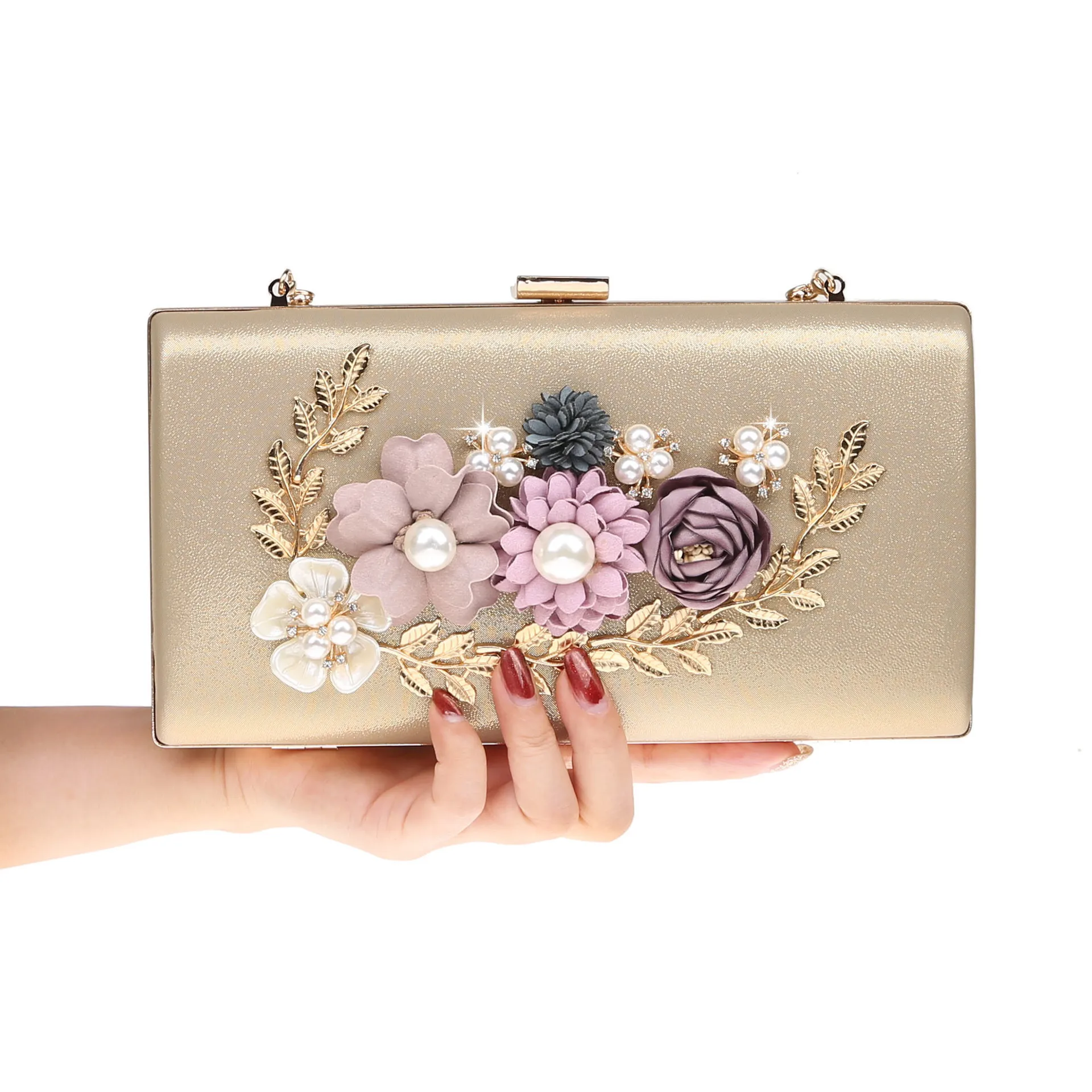 2023 Handmade Flowers Evening Clutch Bags Wedding Metal Handel Shoulder Bags Dinner Wallets 5 Colors Drop Shipping