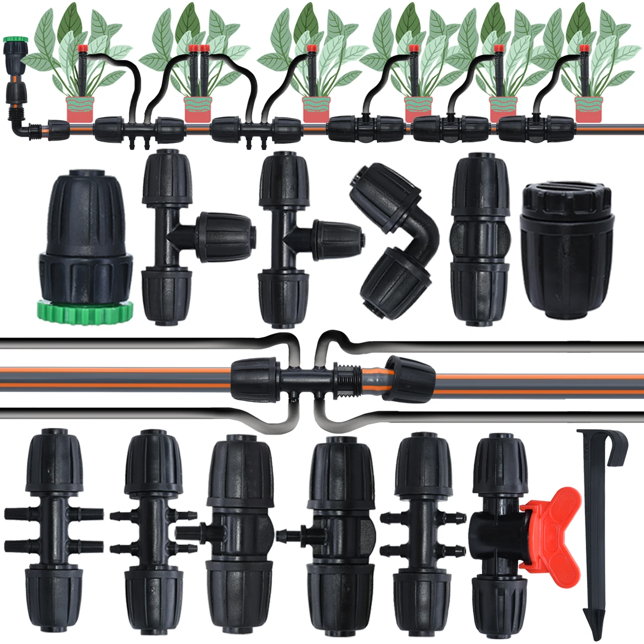 Sprycle PVC Garden Pipe Connector, Rega Gotejamento Irrigação Acoplamento, Tee Thread Lock, 4 7 3 5mm Mangueira, 16mm 1/2 \