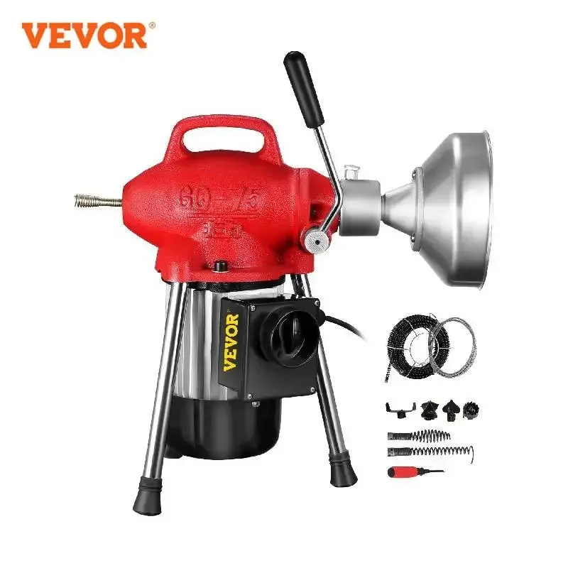 VEVOR Auger Pipe Drain Cleaning Machine 250W 400W 500W Electric Drain Cleaner 20-125MM Tube Unblocker Toilet Sewer Dredger Set