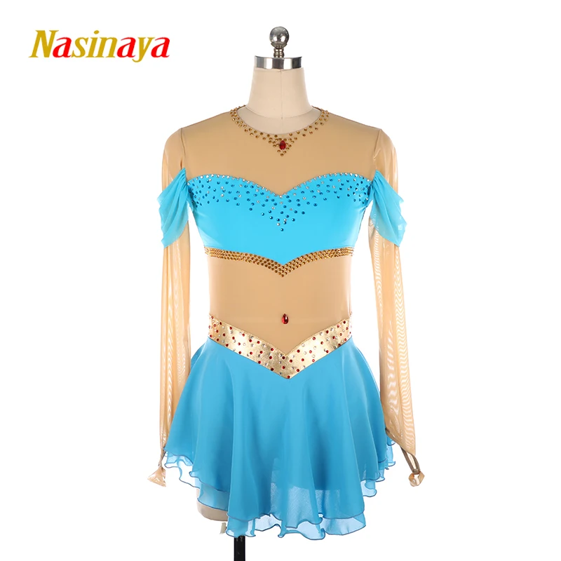 

Figure Skating Competition Training Dress Women's Children's Rhythmic Gymnastics Dance Sky Blue Gold Performance Dress