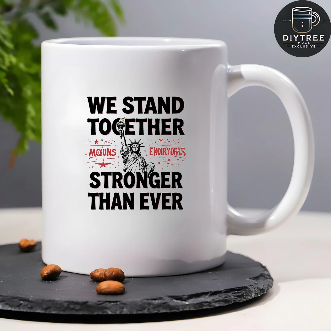 Tasse à café drapeau américain de 11 oz, WE STAND TOGETHER, Statue de la liberté, unité et force, cadeau de noël pour le bureau familial
