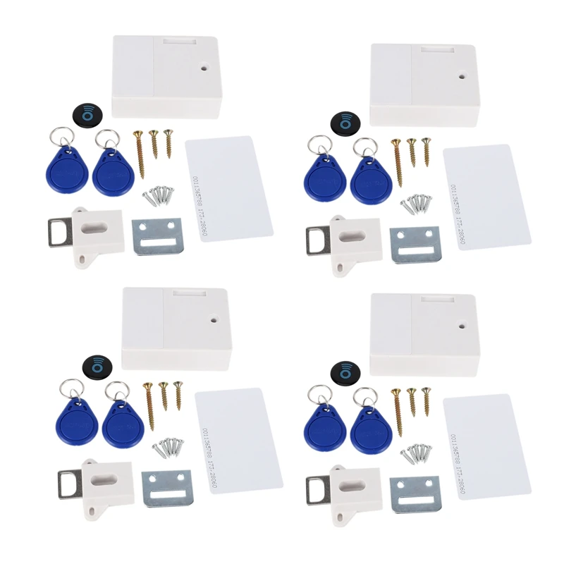 

4X RFID Electronic Cabinet Lock DIY For Wooden Drawer Cabinet, Ready For Use & Programmable(White)