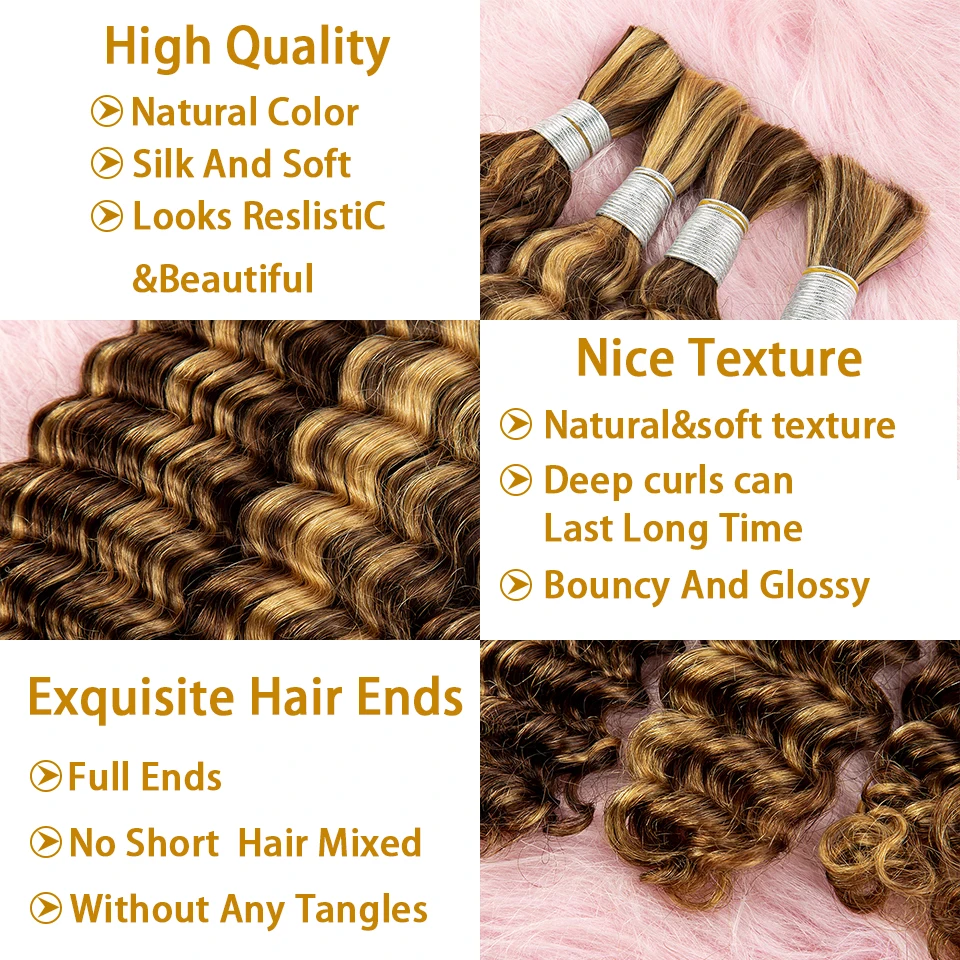 CUBIC 4/27 Color Deep Wave Bulk Human Hair for Braiding No Weft Virgin Hair Curly Human Braiding Hair Extensions for Boho Braids