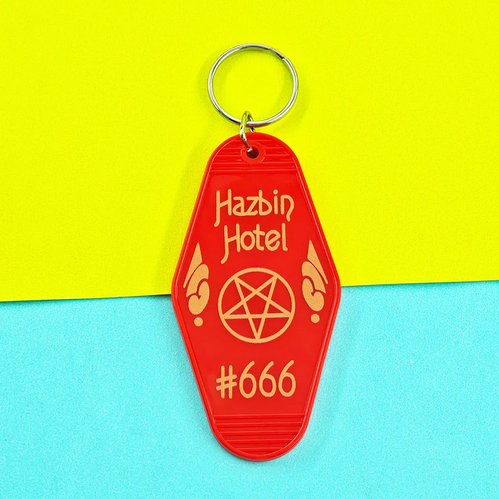 Hhazbin Motel Schlüsselanhänger, Hell Pentagram Motel Schlüsselanhänger 666 Lucifer Acryl Schlüsselring, Fandom Rucksack Auto Anhänger, Geschenk für Fans – Detail 7