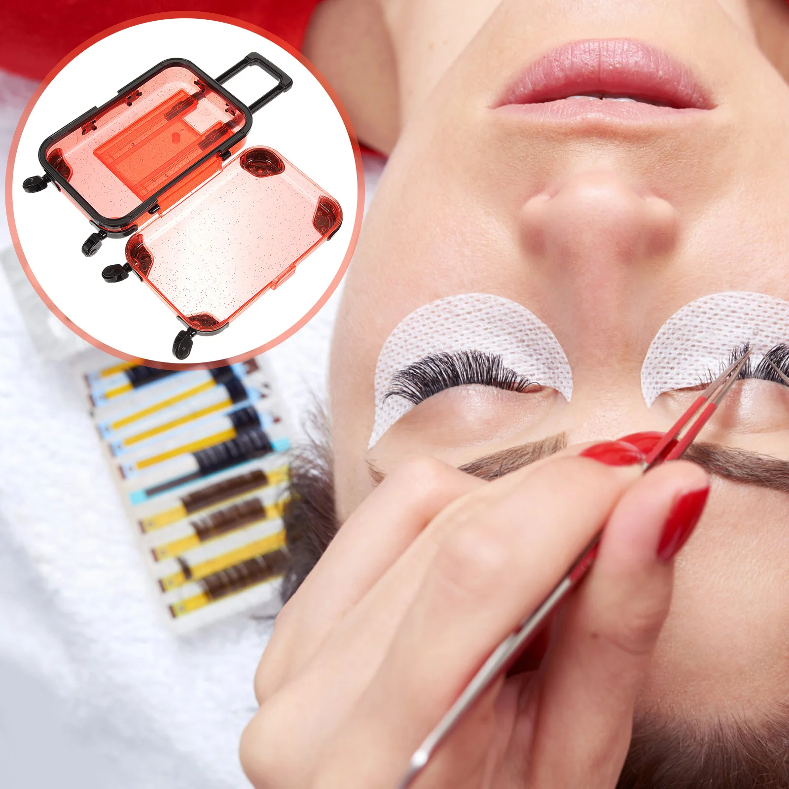 

Sturdy Eyelash Storage Box Mini Suitcase Shaped Organizer Portable Jewelry Holder Durable Moisture Resistant Lash