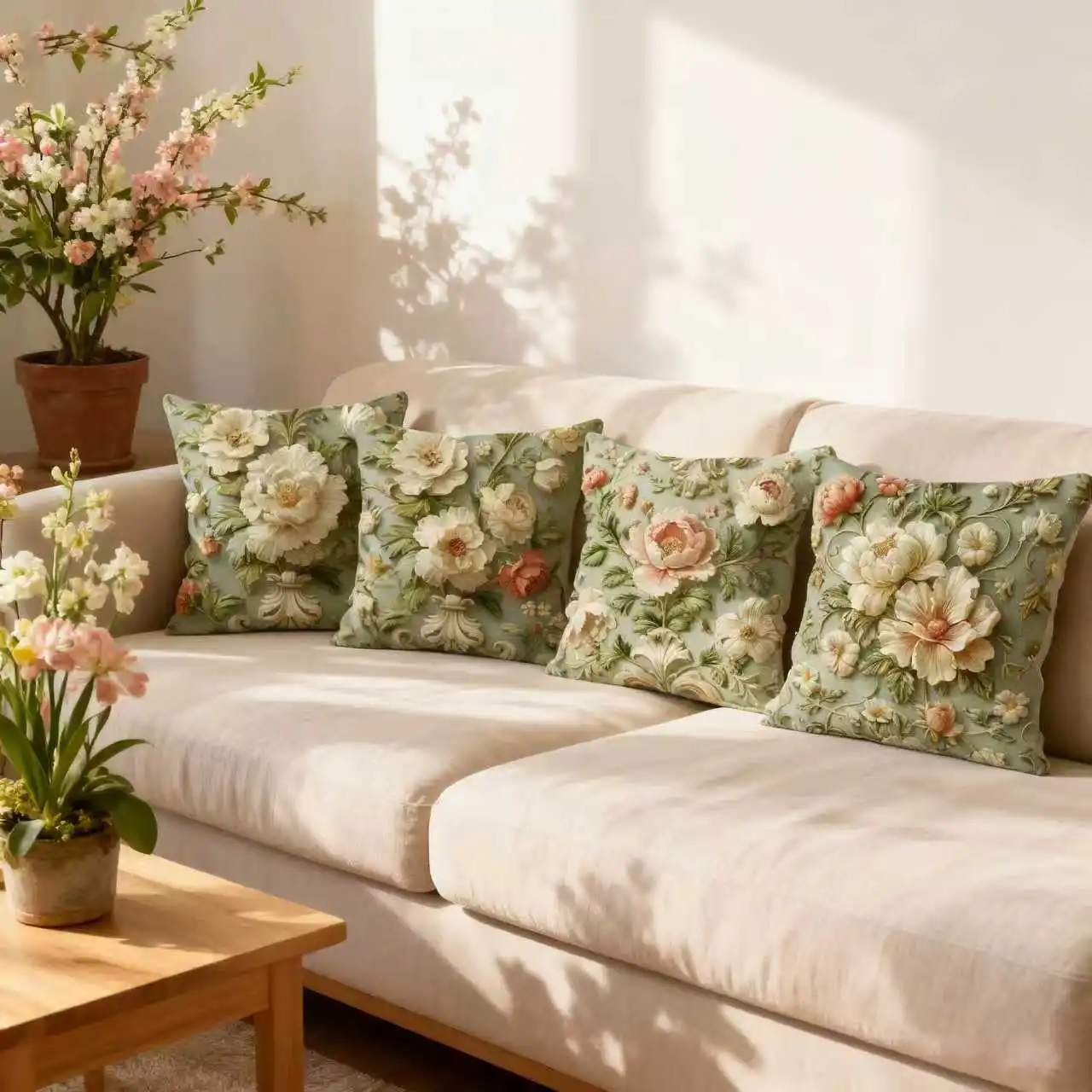 Cross Border Vintage Floral Pillow Cover Oil Painting Style Carving Print Home Sofa Cushion Case cushion cover