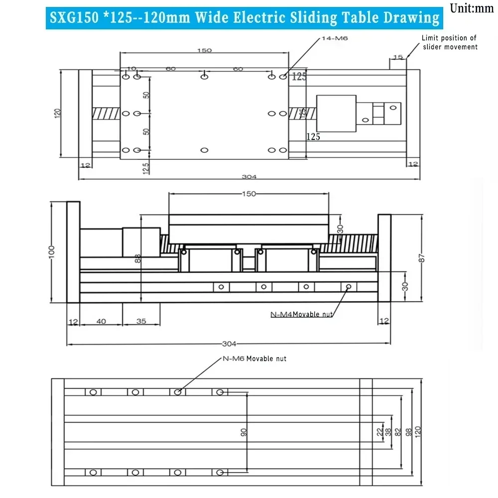 150*125mm Double Linear Guide 120mm Wide Sliding Table1605/1610/2005/2010 BallScrew XYZ Axis Stage Linear Actuator 4*HGR15 CNC