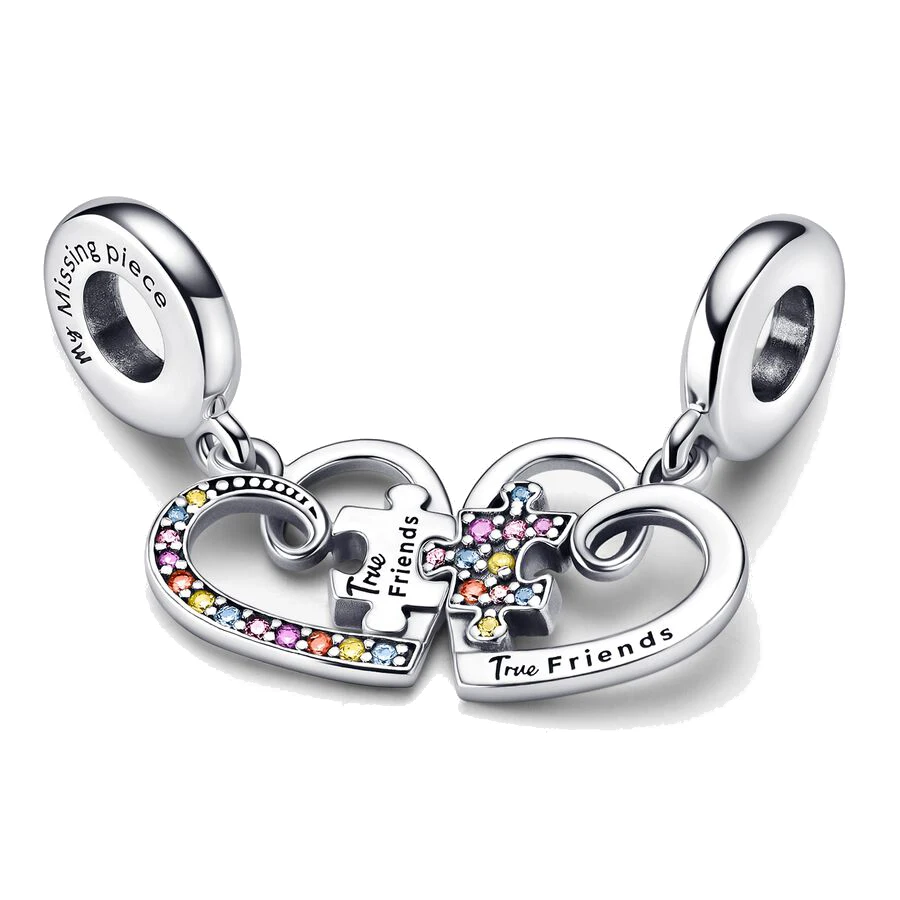 925 Silver Plated Sterling Puzzle Piece Hearts Splittable Friends Bead Fit Original European Bracelets Charm Jewerly Accessories image 4