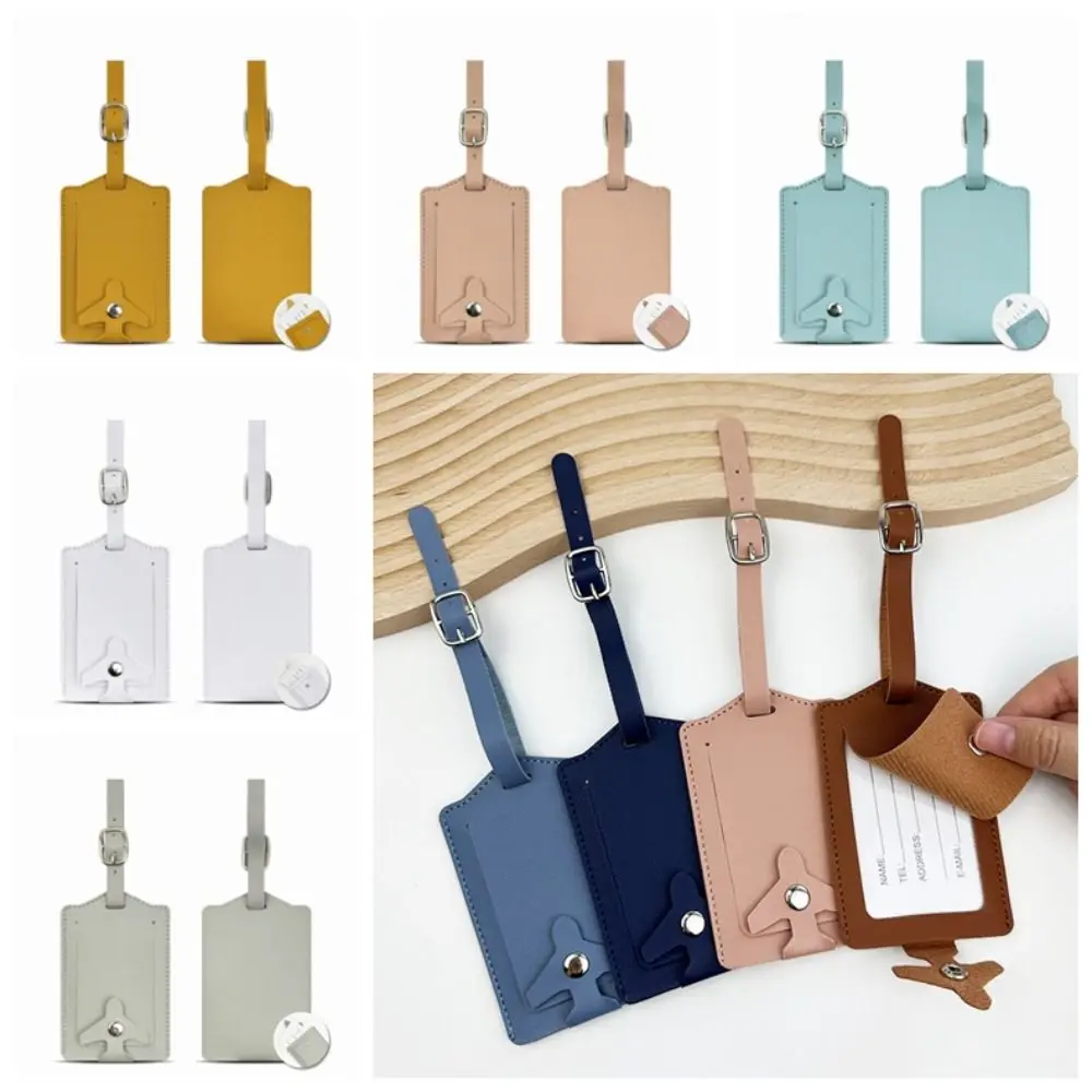 

Durable PU Leather Luggage Tag Airplane Buckle Anti Lost Suitcase Label Flip Cover Thickened Boarding Pass Travel Use