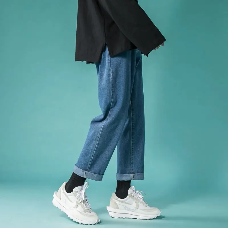 Men's Summer Loose and Versatile Trendy Nine-point Straight Denim Thin Pendant Wide-leg Men's Pants