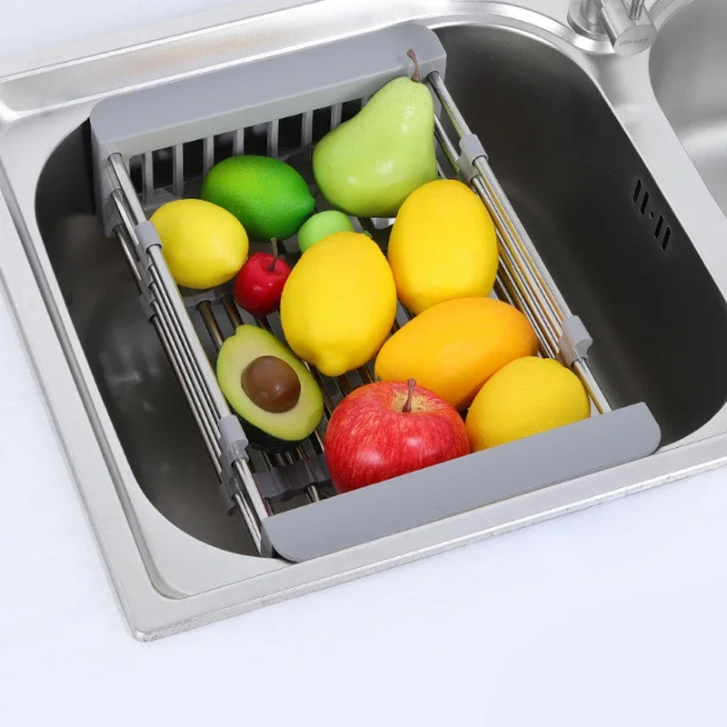 Scalable Stainless Steel Kitchen Utensils, Vegetable Sink, Drainage Basket, Adjustable and Expandable image 3