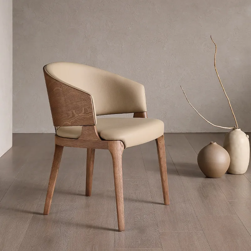 DSA Home Simple Light Luxury Dining Chair Medieval Wabi Sabi Home Backrest Solid Wood Chair