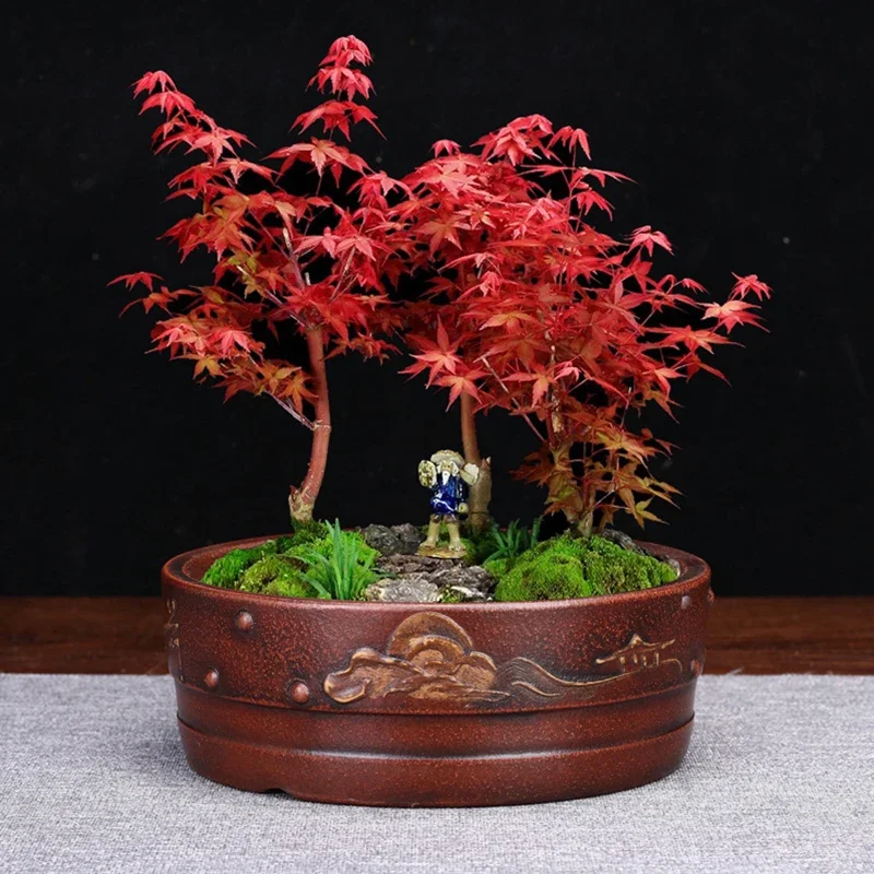 Chiński styl antyczne purpurowa glina doniczka Tabletop zielone rośliny doniczka do Bonsai malarstwo Handmade Macetero Vintage doniczki De Fleurs