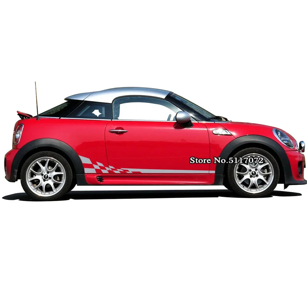 2 PCS Car Styling Checkerboard Checkered Flag Door Side Stripes Decal Decor Stickers for MINI Cooper Coupe R58 Roadster R59