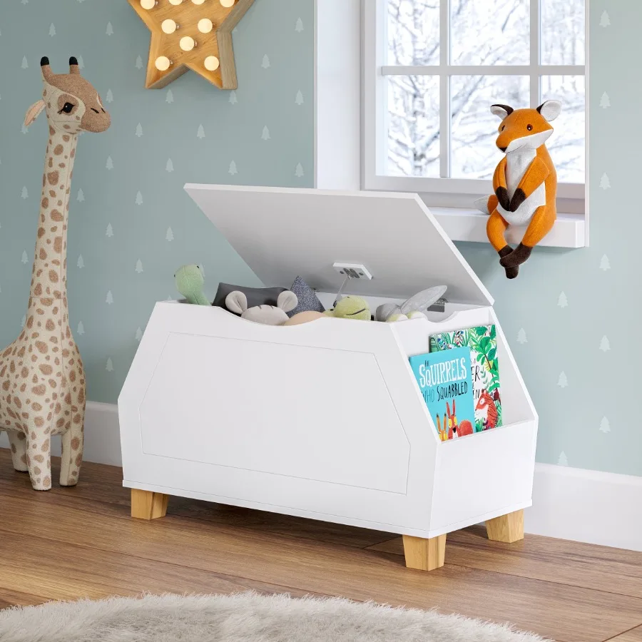 

Home Catch-All Toy Storage Box for Living Room Bedroom Playroom - White, Foldable, Lightweight, Easy-Clean Fabric with Sturdy B