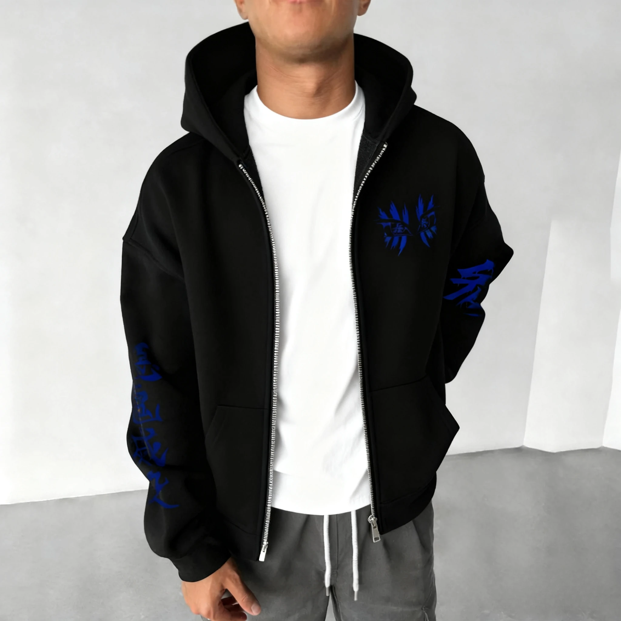 Demon slayer anime akaza impresso zíper hoodie 2025 das mulheres dos homens outono/inverno americano hip hop moda casual algodão com capuz com zíper