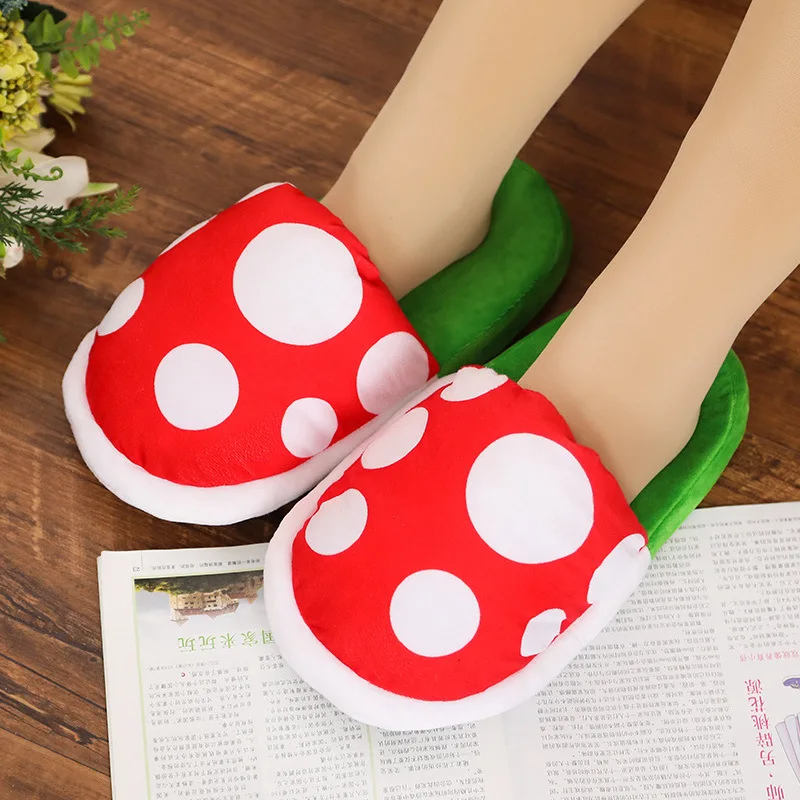 Super Mario Series Anime Peripherals Piranha Plant Cosplay Slippers Home Warm Cartoon Plush Soft Cotton Slippers One Size