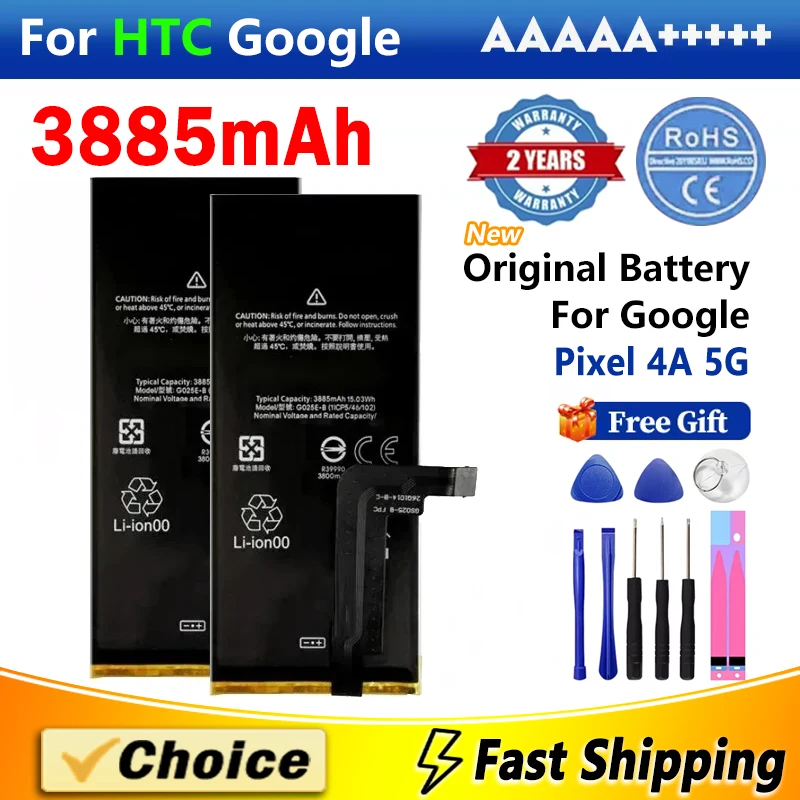 

3885mAh Original Battery For HTC Google Pixel 4A 5G,G025E-B AAA+ Brand New Replacement Phone Lithium Battery+Tools