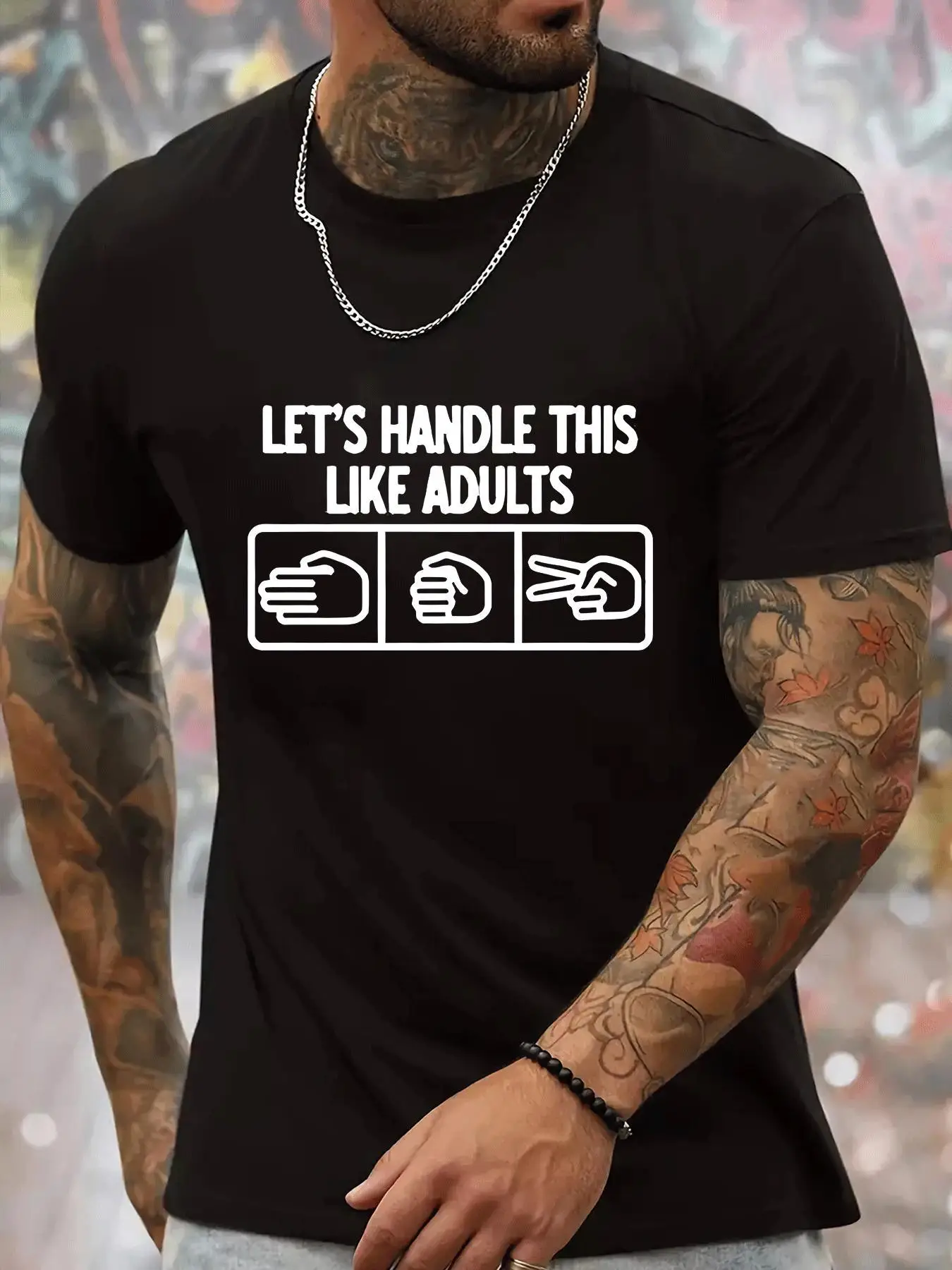 Mens Crew Neck T Shirt Let S Handle This Like Adults Rock Paper Scissors Graphic Short Sleeve Casual Cotton Funny Streetwear Tee