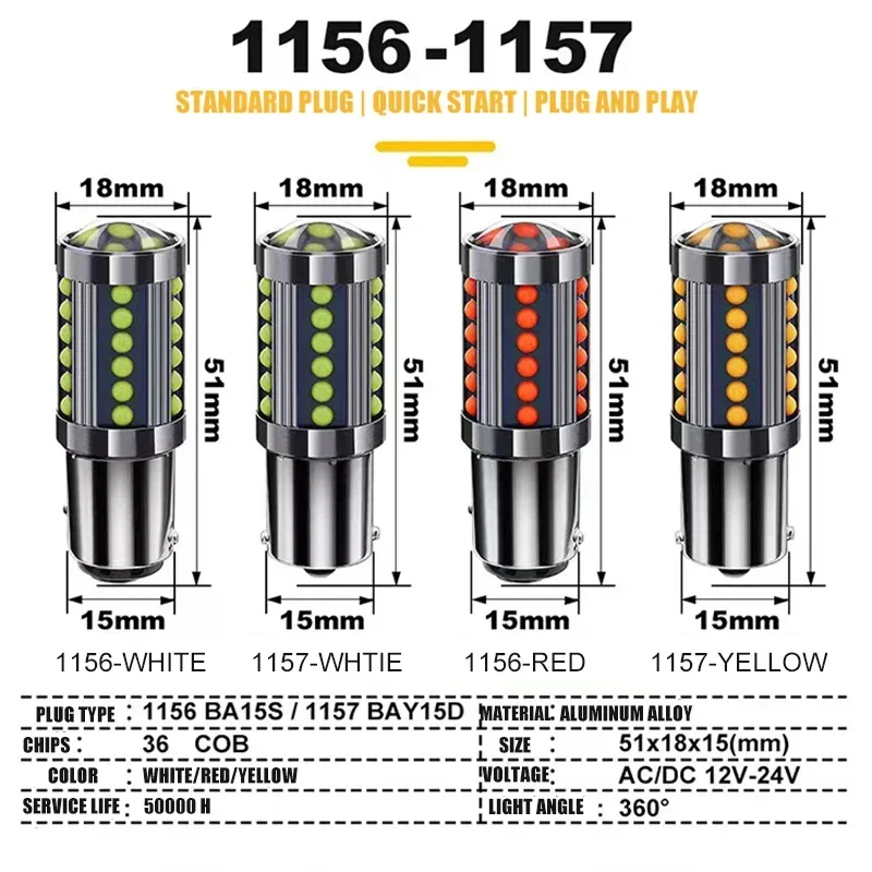 Car Light for 1157 BAY15D LED Strobe Flash Bright Red 7440 7443 Brake Tail Stop Light Parking Bulbs 12V 36 COB Led Car Light