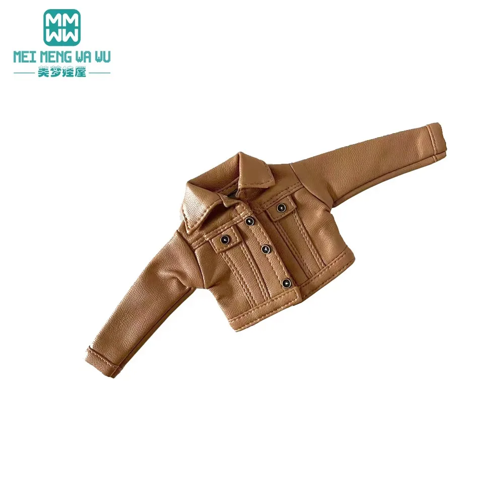 mini Toys Doll clothes leather jacket black white coffee brown for 28cm Blyth Azone OB22 OB24 gift