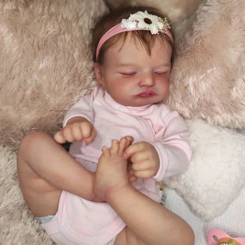 19inch Sleeping Baby Rosalie Soft and Silicone Body Reborn Doll with 3D Skin Multiple Layers with Hand Rooted Hair Art Doll