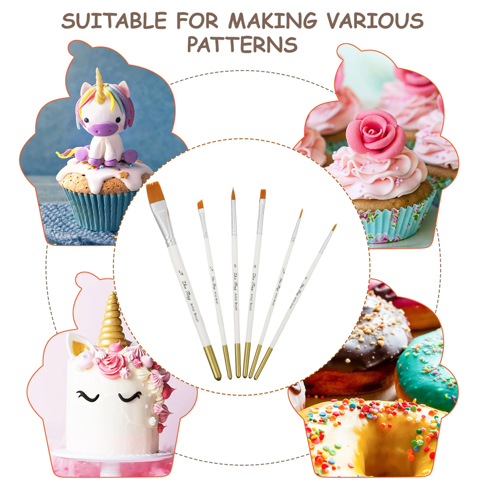 6 قطعة مجموعة فرش رسم كعكة فندان السكر الأبيض أدوات حرفية ل كوكي الخطوط غرامة رسم خط ثلاثية الأبعاد زهرة تصميم كعكة