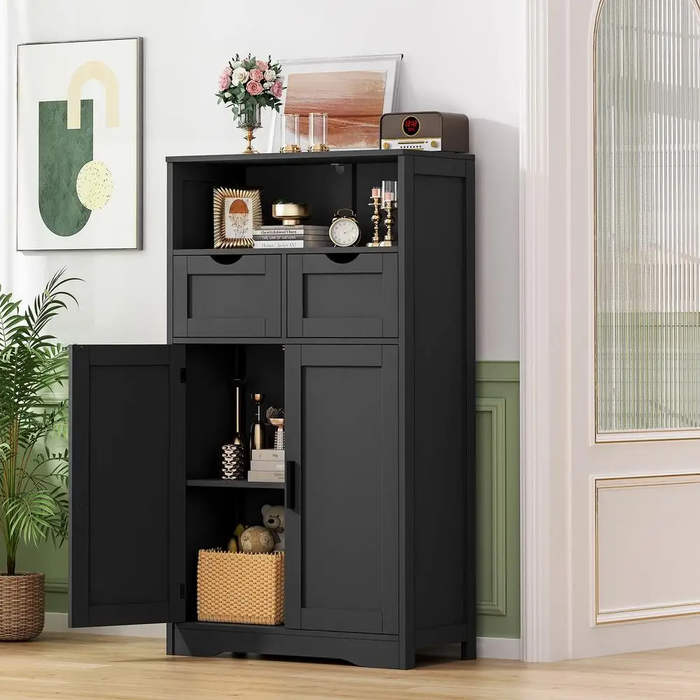 

Storage Cabinet with Doors amp Shelves, Kitchen Pantry Cabinet, Bathroom Cabinets for Living Room, Kitchen, Laundry, Black