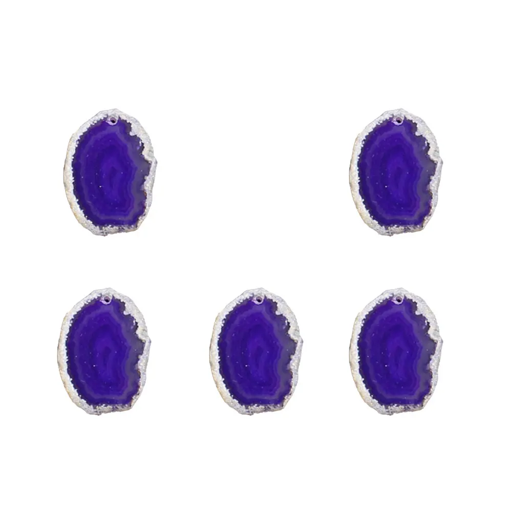 

5 Pcs Irregular Natural Agate Stone Slice Plating Brim Pendant DIY Hanging Accessories for DIY Jewelry Necklace Sweater Zipper (