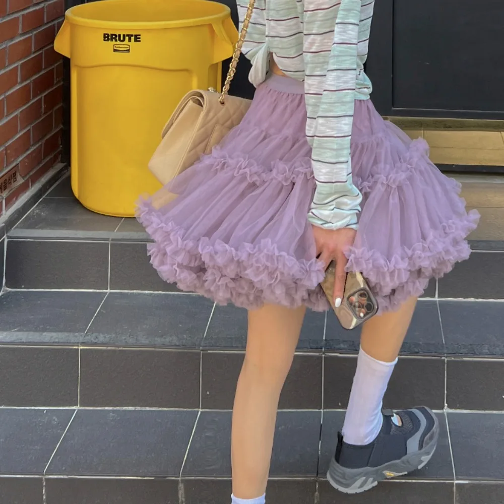 Princ Sle f jupe femme bouffante Tulle doux vichy taille élastique gâteau jupe Ci trajet approprié bois ain